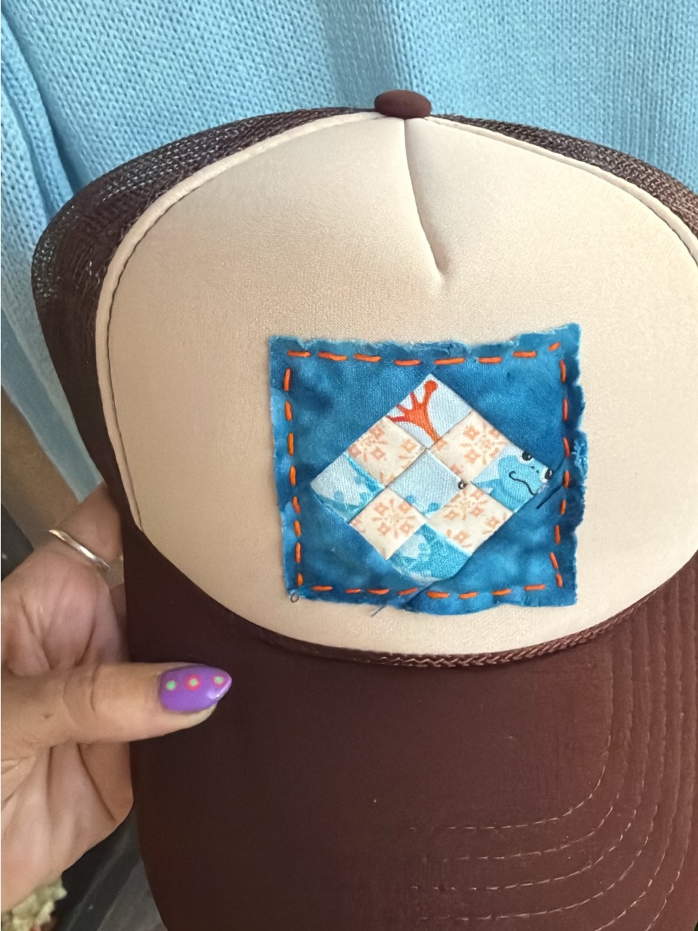 Handmade OOAK Brown and Cream Patchwork Trucker Hat